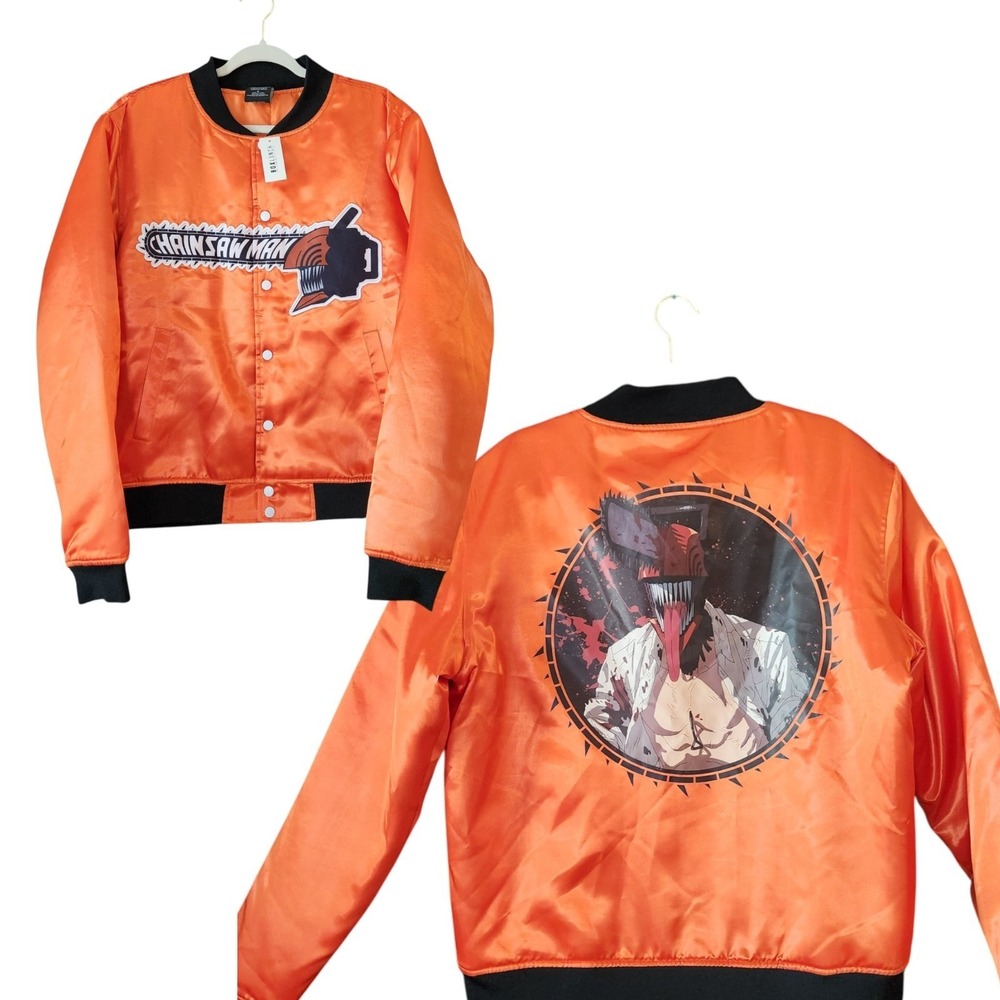 Chainsaw Man Denji Bomber Jacket M BoxLunch Exclusive Orange NWT